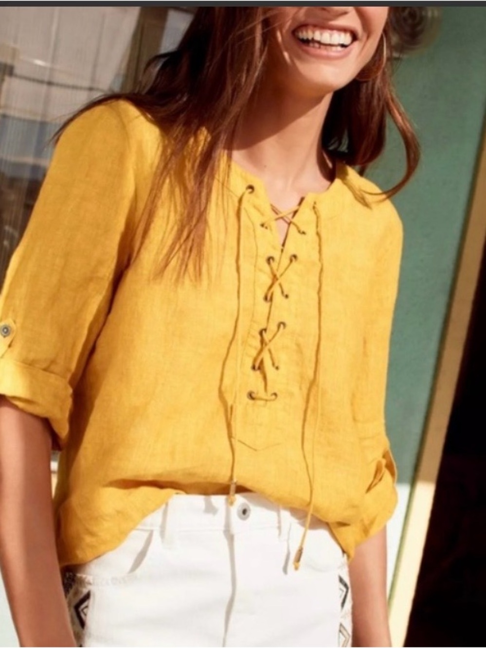 Anthropologie Mauve Linen Lace-Up Blouse Size 0